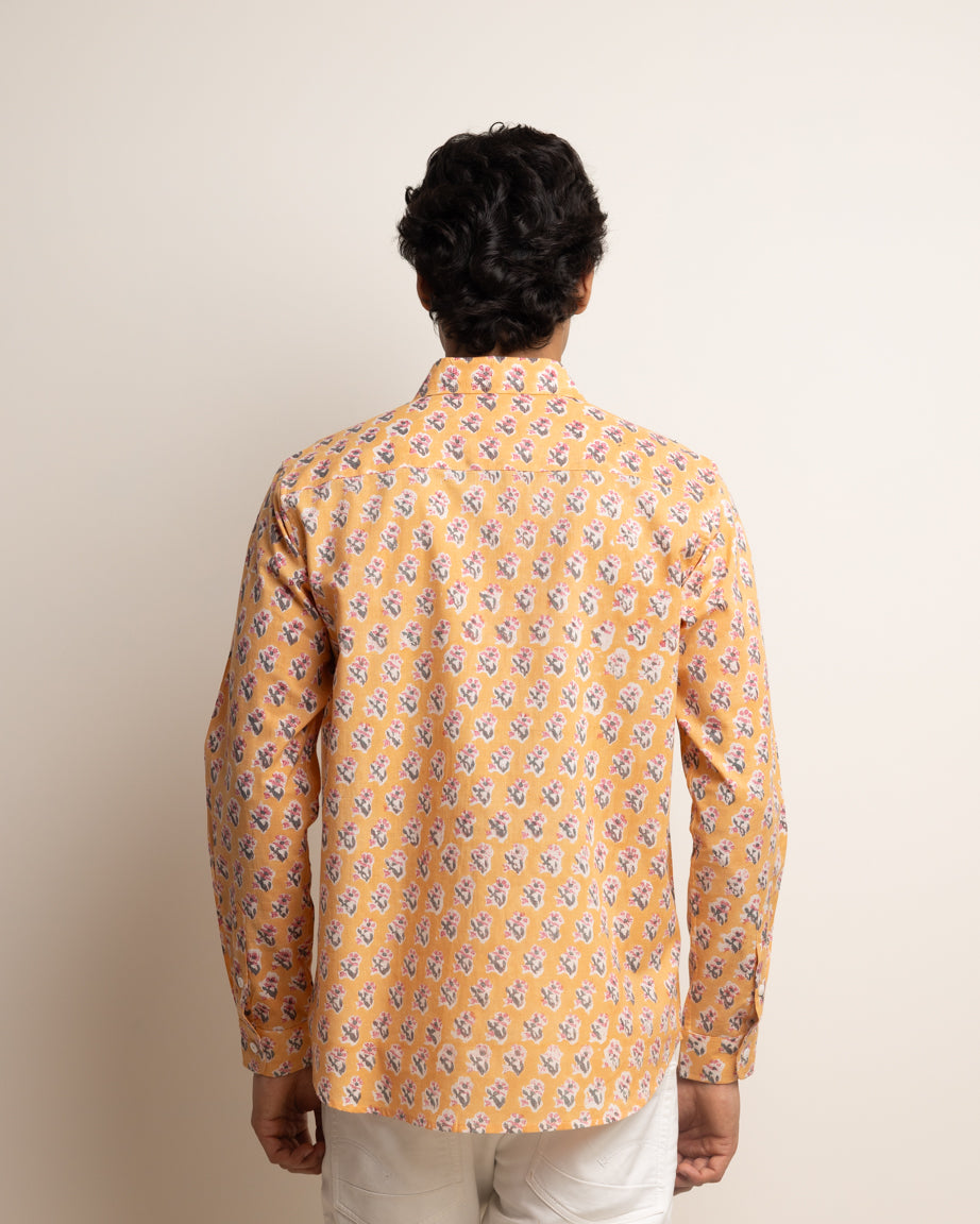 CLASSIC SHIRT — PEACH WITH PINK & NAVY FLOWERS