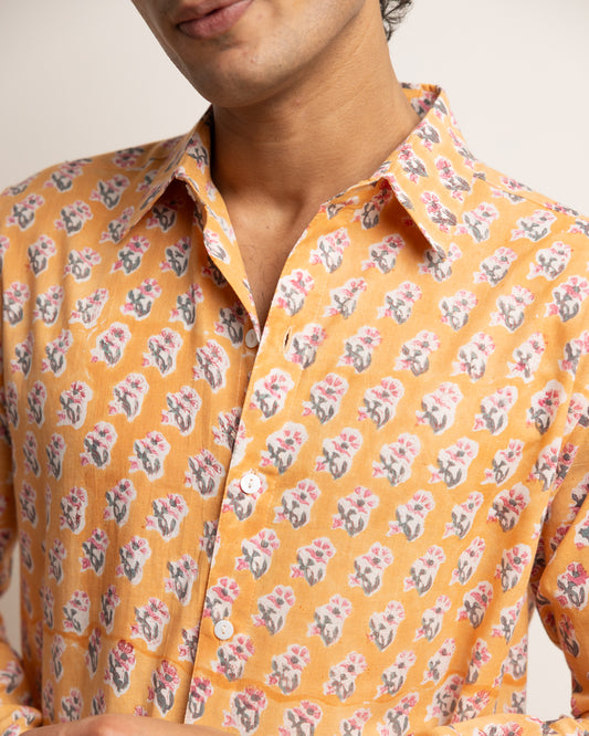 CLASSIC SHIRT — PEACH WITH PINK & NAVY FLOWERS