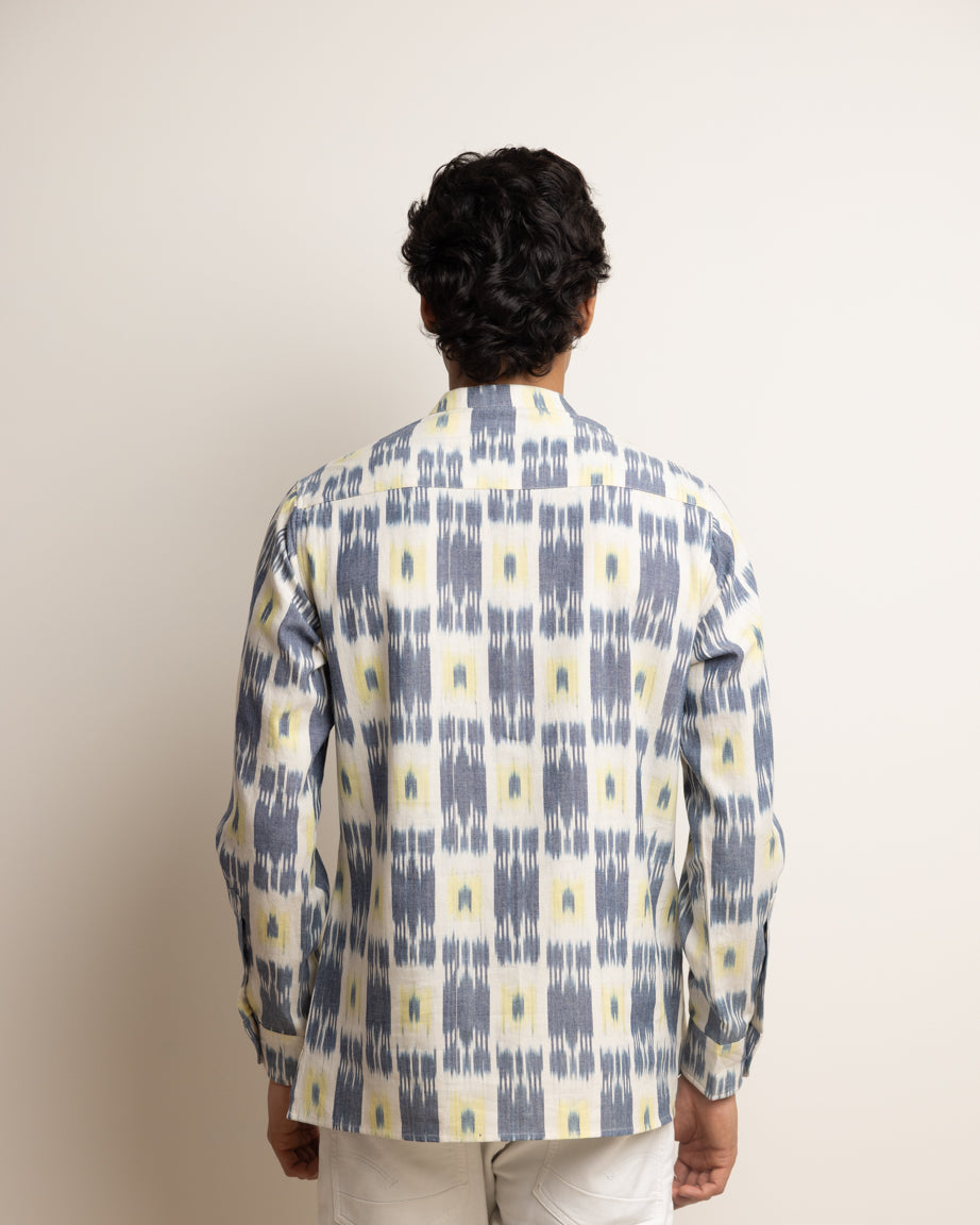 KURTA SHIRT - BLUE & YELLOW IKAT