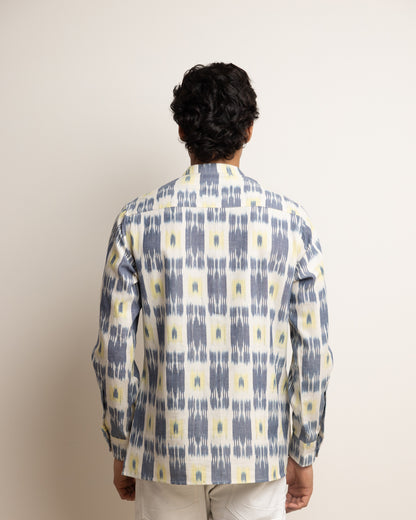 KURTA SHIRT - BLUE & YELLOW IKAT