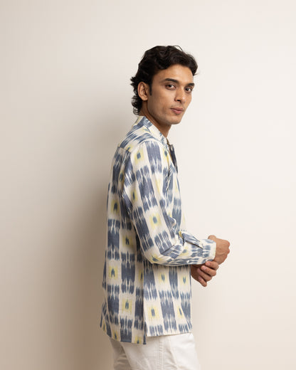KURTA SHIRT - BLUE & YELLOW IKAT