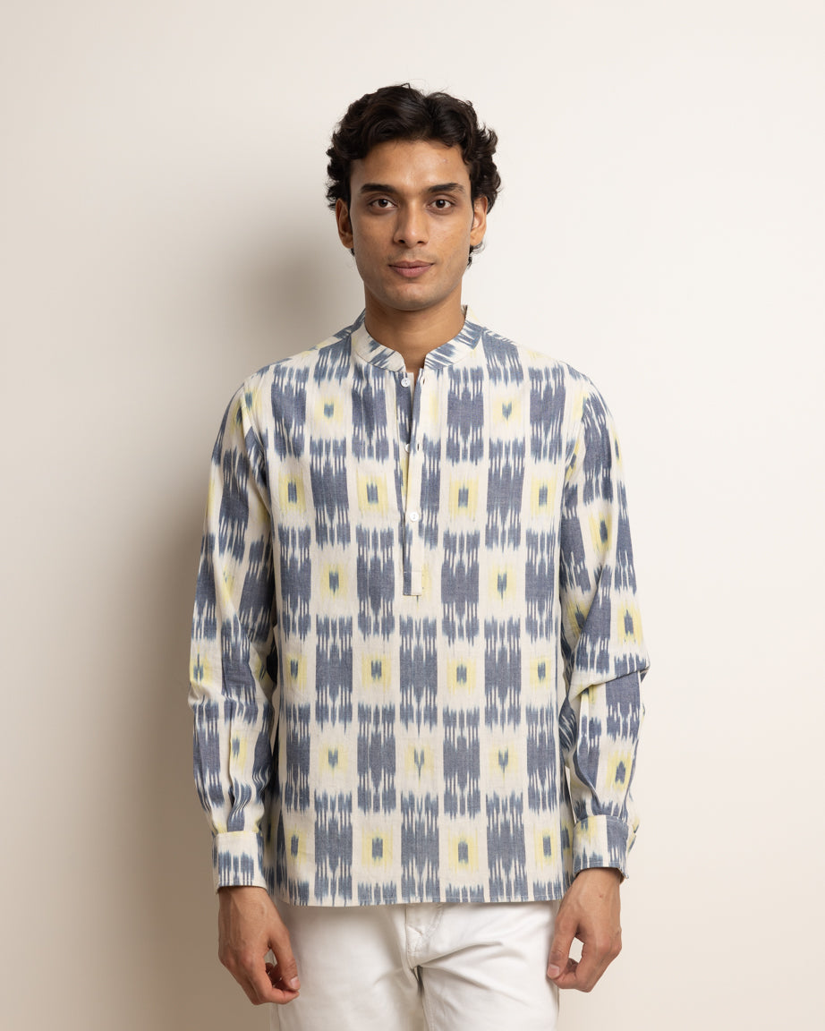 KURTA SHIRT - BLUE & YELLOW IKAT