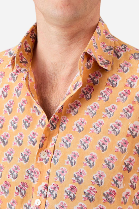 CLASSIC SHIRT - PEACH WITH PINK & NAVY FLOWERS
