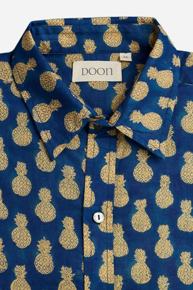 CLASSIC SHIRT - NAVY WITH BEIGE PINEAPPLES
