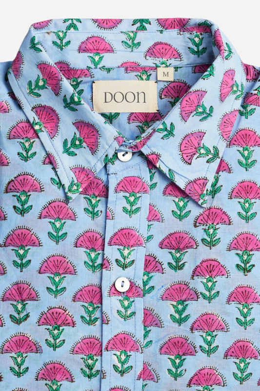CLASSIC SHIRT - SKY BLUE WITH PINK & GREEN FLOWERS