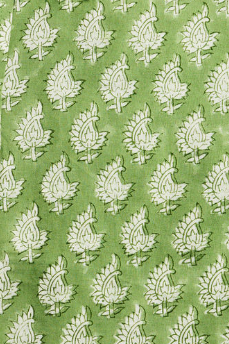 Classic Shirt Green with Off White Flowers