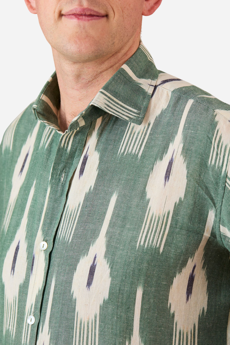 CLASSIC SHIRT - Khaki with Black and White Ikat