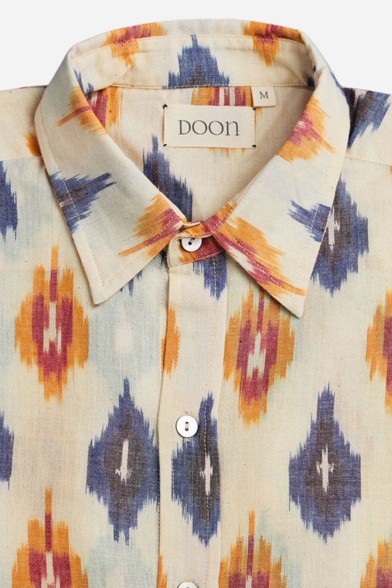CLASSIC SHIRT - CREAM WITH BLUE & ORANGE IKAT