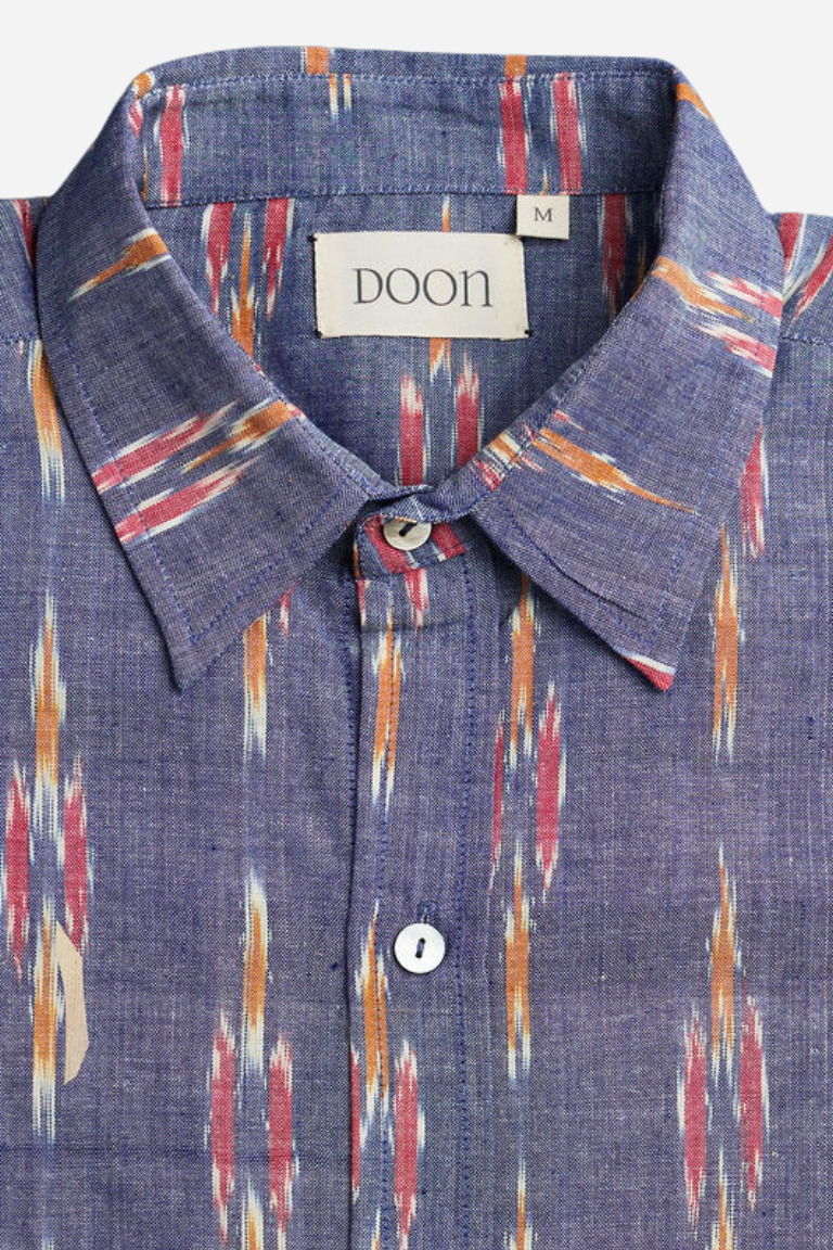 CLASSIC SHIRT - BLUE WITH RED & YELLOW IKAT