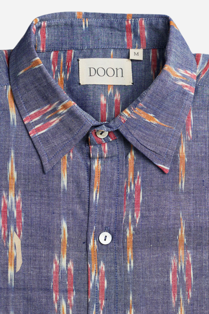 CLASSIC SHIRT - BLUE WITH RED & YELLOW IKAT