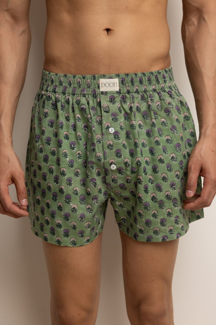 BOXERS - OLIVE FLOWERS