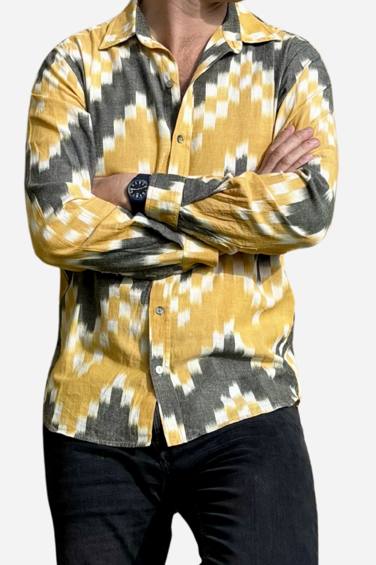CLASSIC SHIRT - SAFFRON & GREY IKAT
