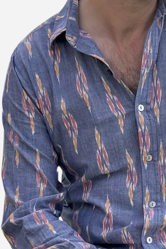 CLASSIC SHIRT - BLUE WITH RED & YELLOW IKAT