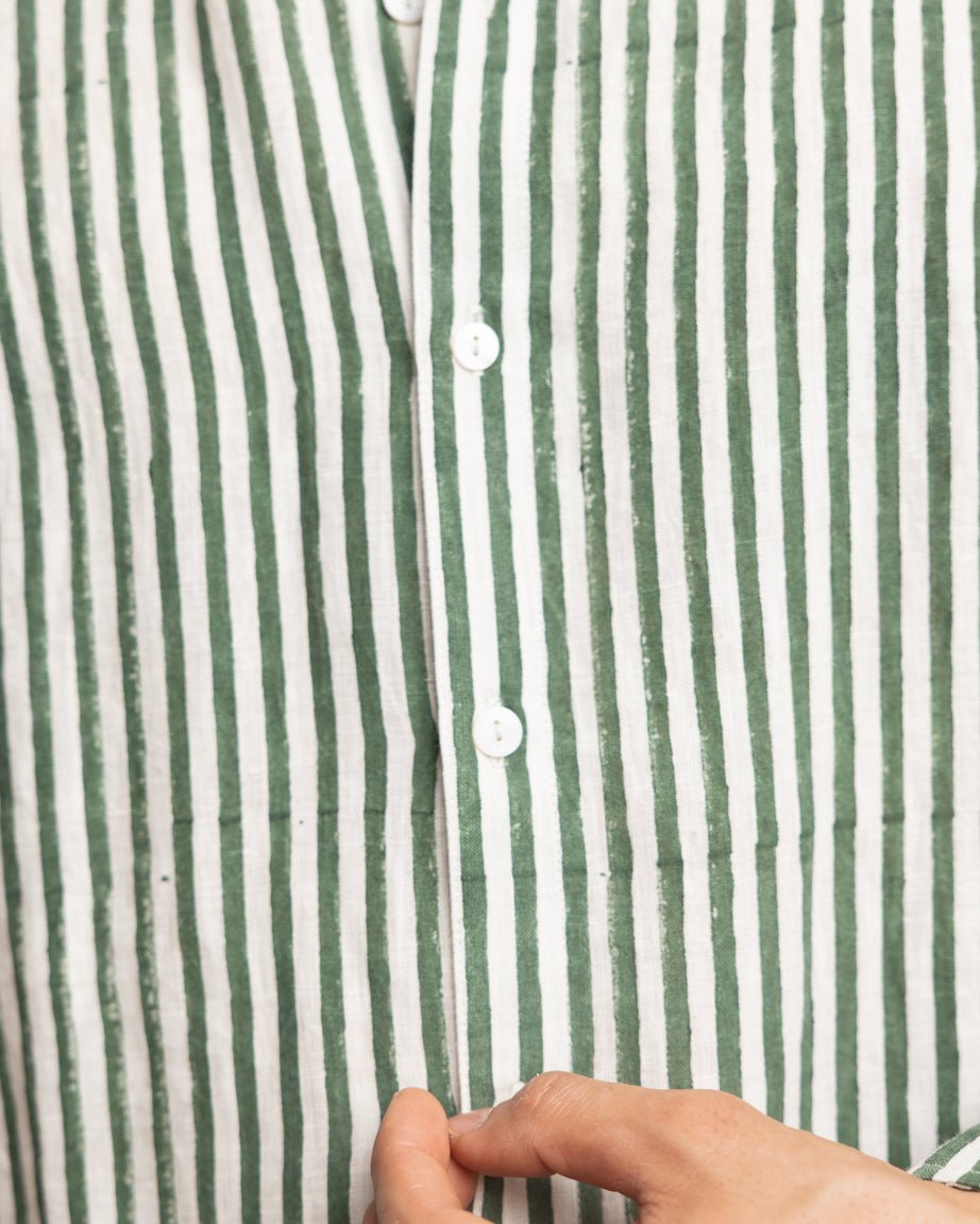 CLASSIC LINEN SHIRT — FOREST GREEN STRIPE,Shirt,