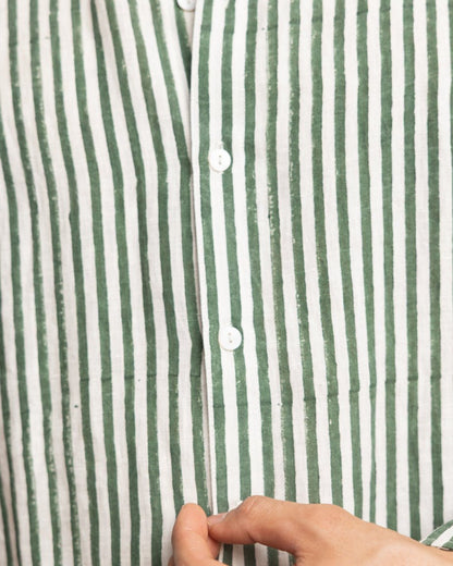 CLASSIC LINEN SHIRT — FOREST GREEN STRIPE,Shirt,