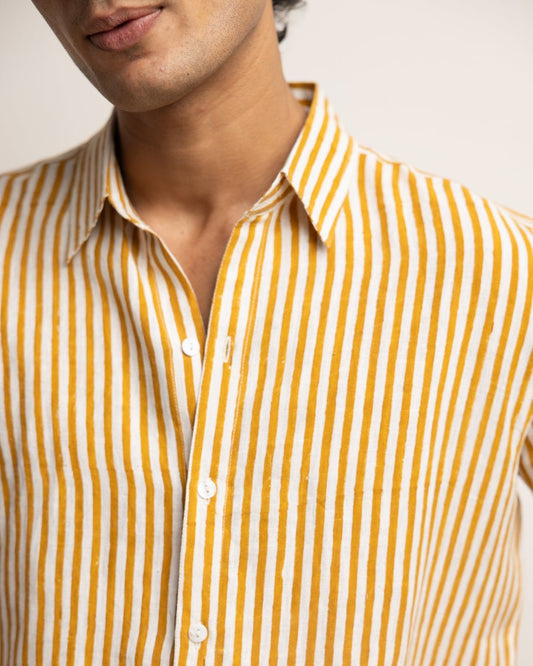 CLASSIC LINEN SHIRT — MUSTARD STRIPE,Shirt,
