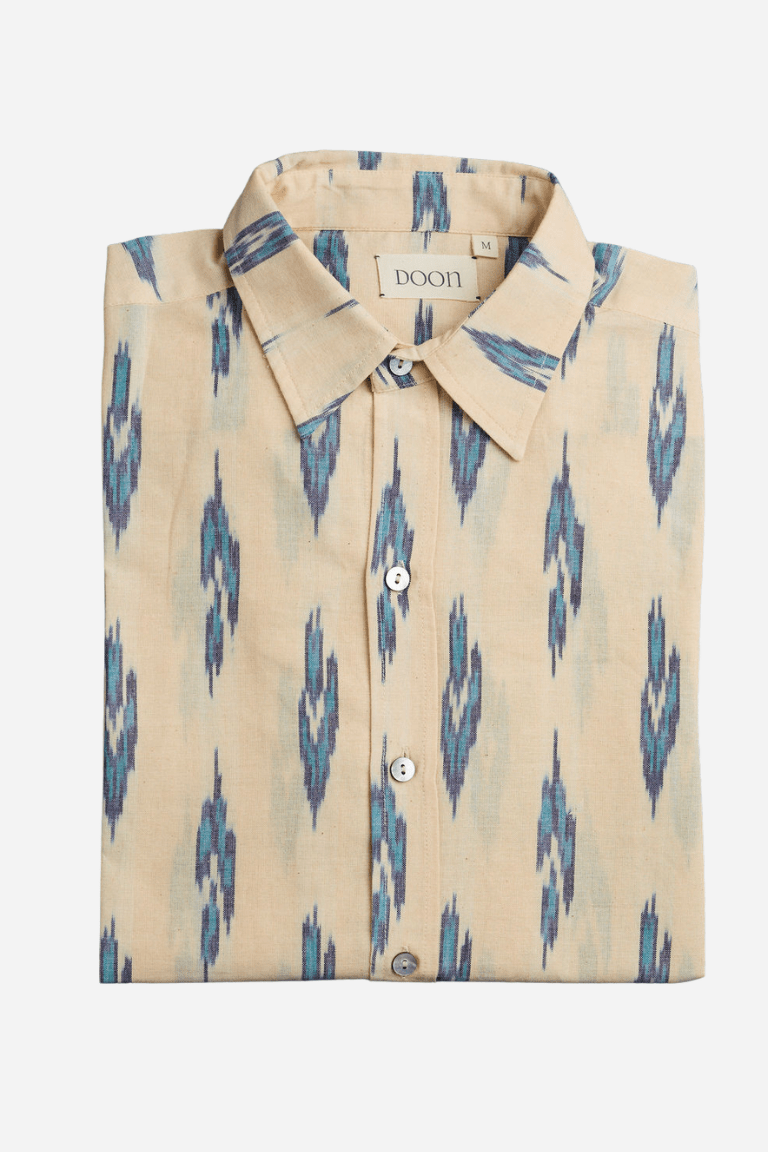 CLASSIC SHIRT - CREAM WITH BLUE IKAT,Shirt,