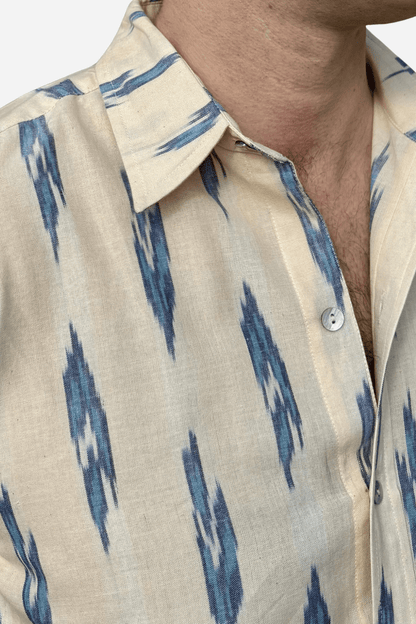CLASSIC SHIRT - CREAM WITH BLUE IKAT,Shirt,