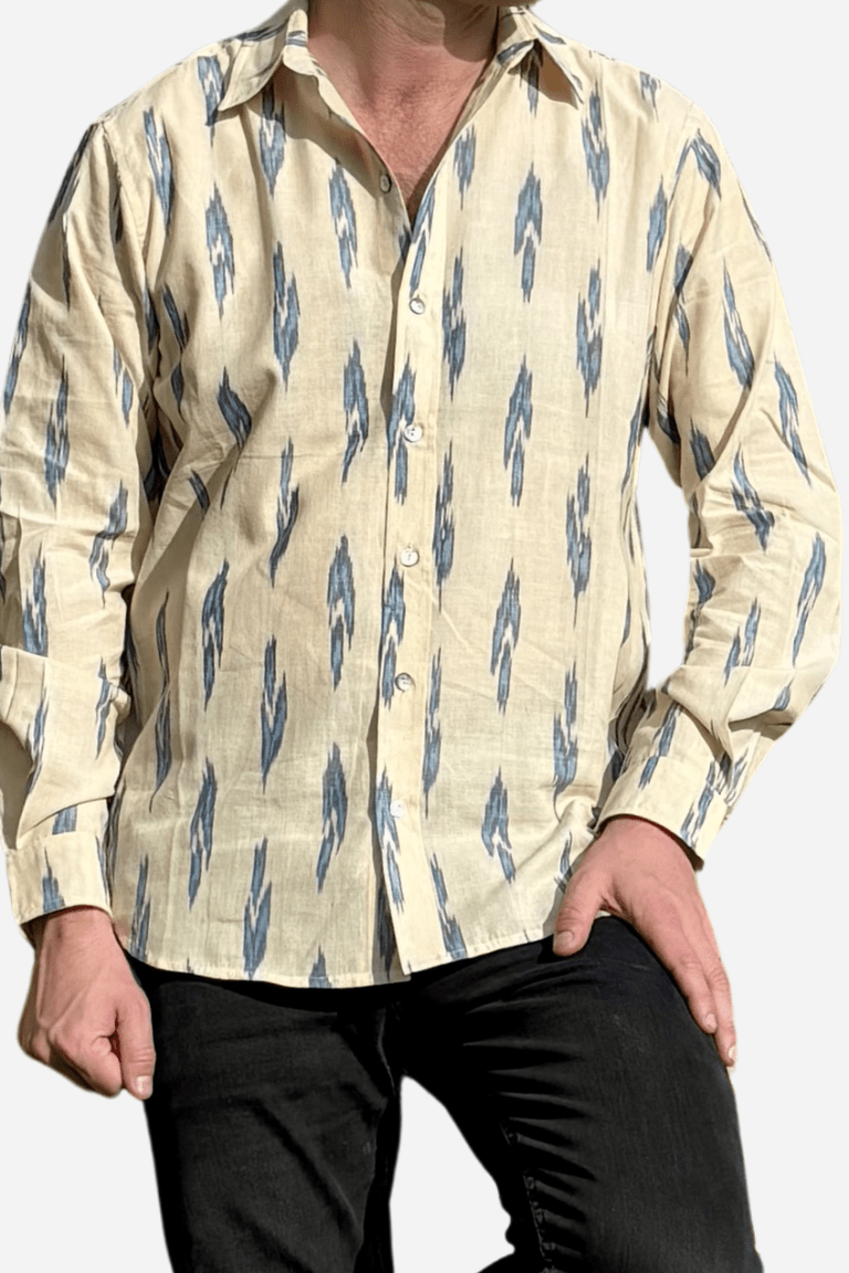 CLASSIC SHIRT - CREAM WITH BLUE IKAT,Shirt,