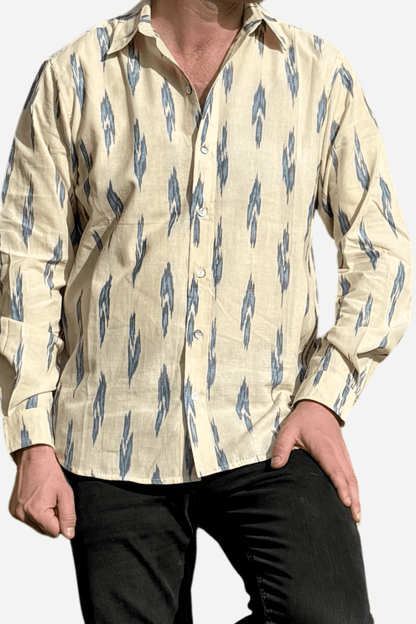 CLASSIC SHIRT - CREAM WITH BLUE IKAT,Shirt,