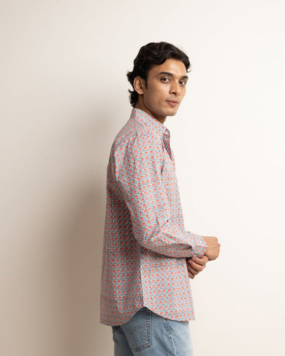 CLASSIC SHIRT - DUSTY BLUE & CORAL BUTI,Shirt,
