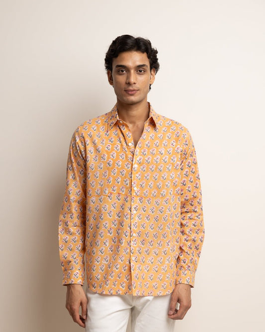 CLASSIC SHIRT — PEACH WITH PINK & NAVY FLOWERS,Shirt,