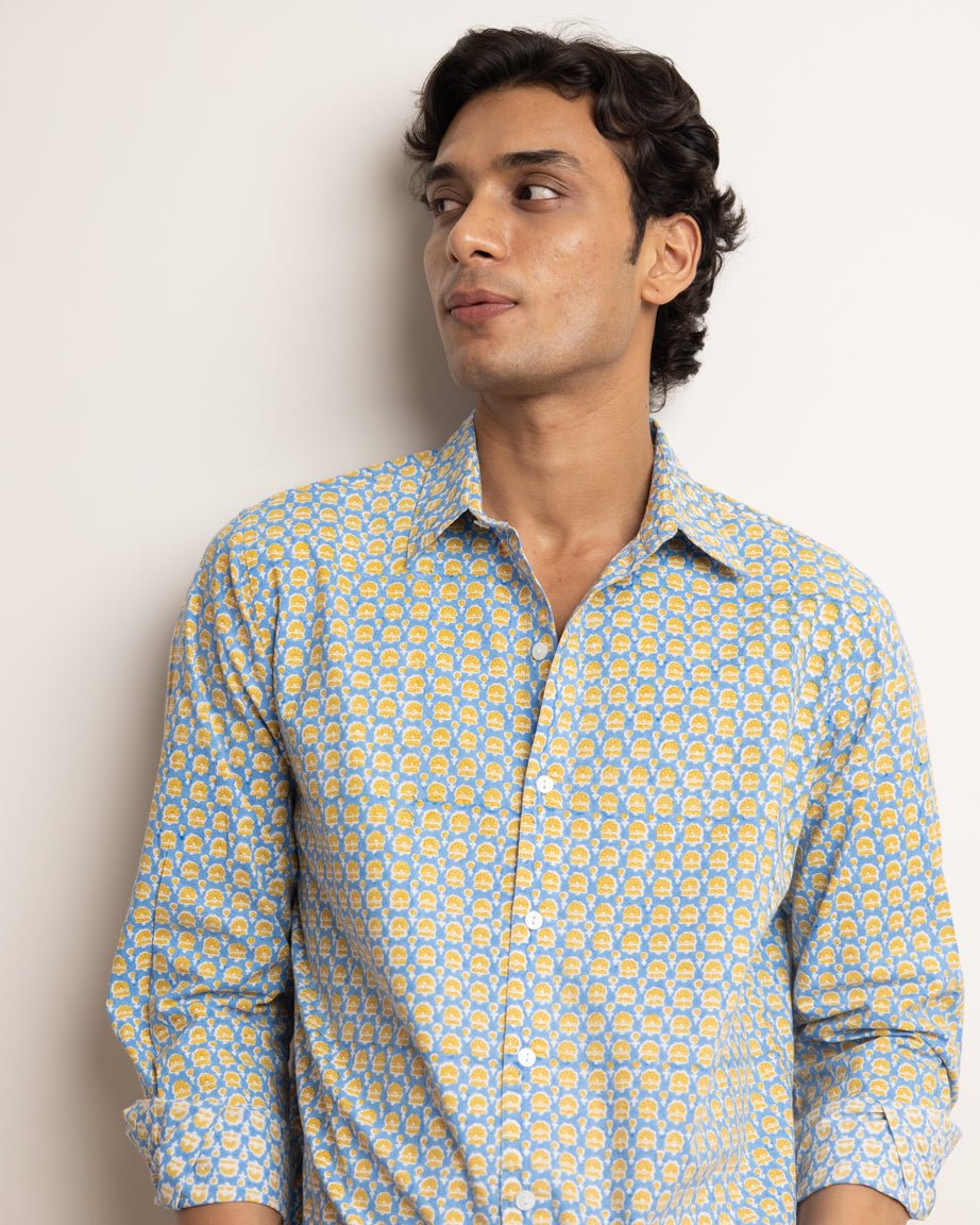 CLASSIC SHIRT - SARAS BLUE & MUSTARD BUTI,Shirt,