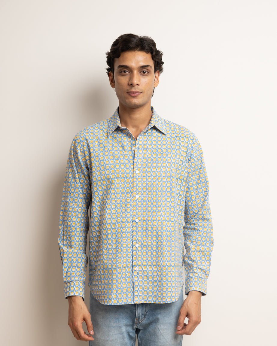 CLASSIC SHIRT - SARAS BLUE & MUSTARD BUTI,Shirt,