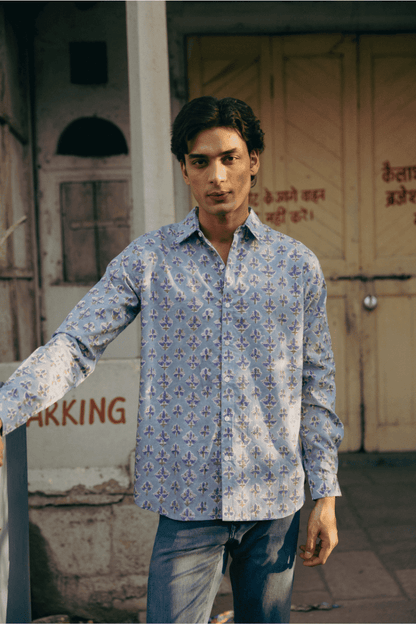 CLASSIC SHIRT — SKY BLUE WITH BLUE FLOWERS,Shirt,